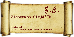 Zicherman Cirjék névjegykártya